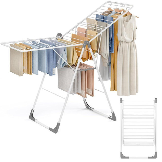 APEXCHASER Clothes Drying Rack, Foldable Oversized Drying Rack Clothing with L-Shaped Foot Cover, Height-Adjustable, Multi-Bar Laundry Rack, Indoor Outdoor Use, 20.47"D x 70"W x 42.52"H, Pearl White