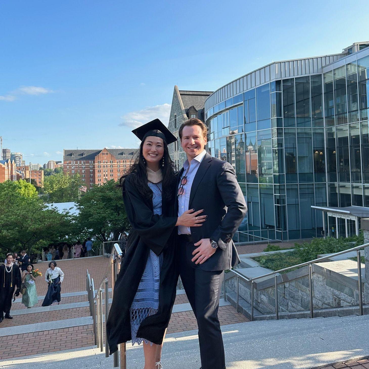 In 2023, Ra graduated with her MBA, marking the end of one chapter and the exciting beginning of their next adventure together.
