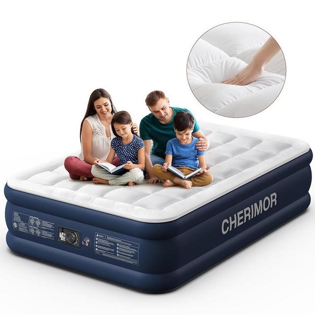 CHERIMOR Air Mattress Queen with Built in Pump and Quilted Mattress Topper, 20" Comfort Inflatable Mattress with Carry Bag, Self Inflation Comfort Blow up Mattress, Air Bed for Guest, Home & Camping