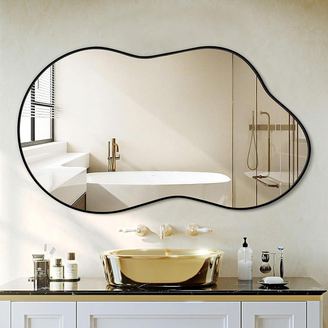 Dorlicecass Irregular Wall Mirror - Wall Mirrors Decorative 20"x36" Black Asymmetrical Mirror Aviation Aluminum Alloy Frame for Bathroom, Bedroom, Living Room, Cloakroom, Entryway