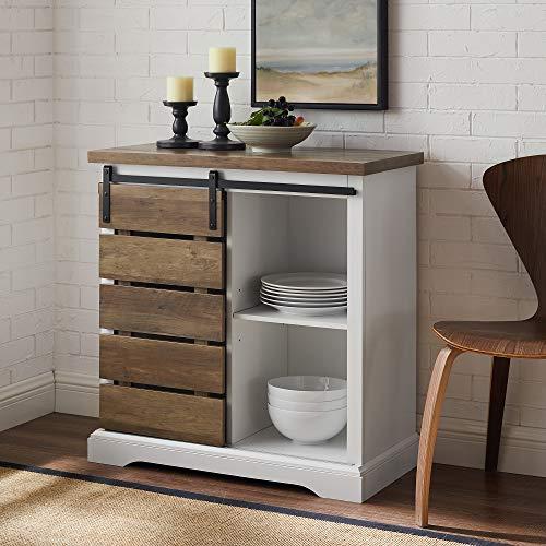Walker Edison Furniture Company Modern Farmhouse Buffet Sideboard Kitchen Dining Storage Cabinet Living Room, 32 Inch, Reclaimed Barnwood Brown