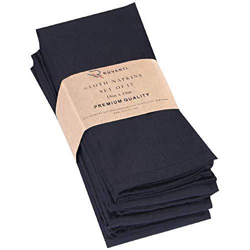 Ruvanti Black Cloth Napkins 12 Pack (18" X18"), Black Linen Napkins - Soft,Durable,Comfortable &Reusable Poly Cotton Napkins -Everyday Use Perfect Cocktail Napkins/Dinner Napkins/Table Napkins.