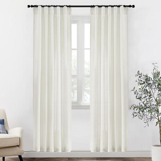 XTMYI 80 Inch Closet Curtains for Bedroom Closet Door,Linen Cotton Boho Semi Sheer Back Tab Pleated Easy Open Sliding Closet Door Curtains,80 Inches Long,2 Panels Set,Cream Ivory Off White