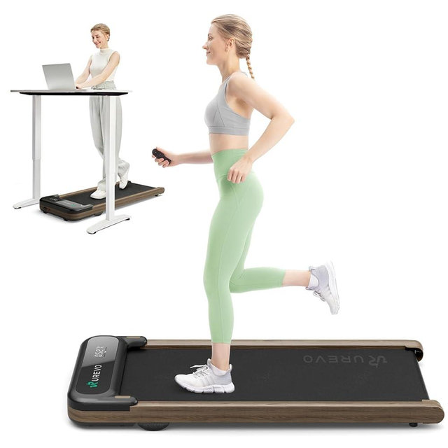 UREVO Smart Walking Pad with MIIT Modes, Walking Pad Treadmill UnderDesk, Wooden Treadmills for Home Plug and Play Jogging Machine with HiveTech Cushioning, APP Remoter and LED Display