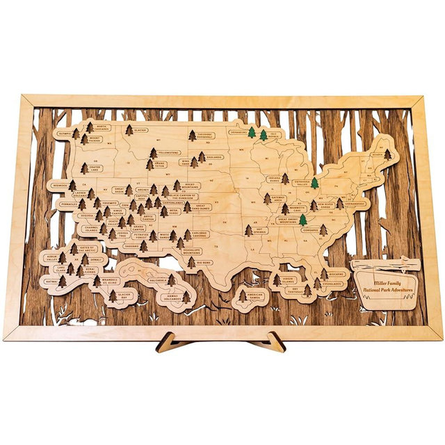 Personalized National Parks Map 11x19 Wooden Push Pins Travel Map Tracker - National Parks Gifts Decor National Parks Scratch Off Map & National Park Checklist Wood Poster, National Parks Bucket List