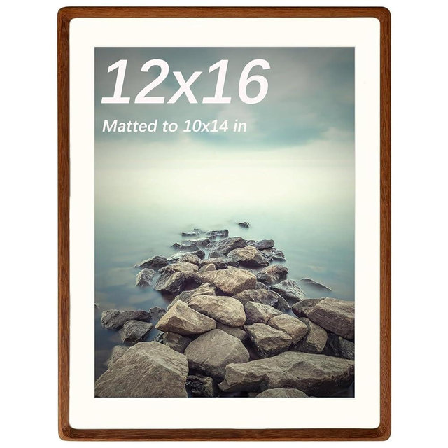 FLECHAZO Solid Walnut 12x16 Frame, Natural Wood 12x16 Picture Frame with Mat for 10x14 Photos, Gallery Wall Poster Frame for Tabletop and Wall Mounting Display