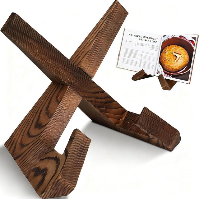 Wooden Cookbook Stand Holder for Kitchen - Rustic Adjustable Foldable Recipe Book Holder, Great for Kitchen Countertops, Tablets, Recipe Books, and Photos, Perfect Gift for Home Chefs