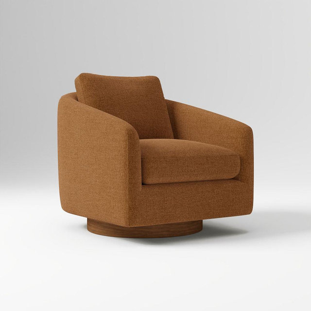 Imogene Swivel Chair, Distressed Velvet Golden Oak, Dark Walnut