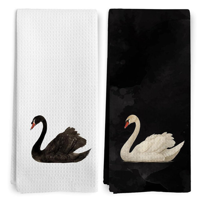 BitKAM Vintage Black Swan Kitchen Towels, Elegant Animals Swan Decor Kitchen Towel Decorative Set, Retro Black and White Swans Hand Dish Tea Towels for Bathroom Decor
