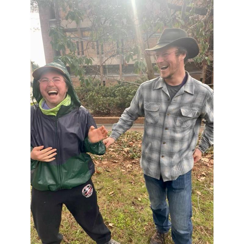 Sometimes, the woman you love shows up in disguise with a fake beard and persona, and if you are Theo you don't even recognize them (until moments before this photo was taken).