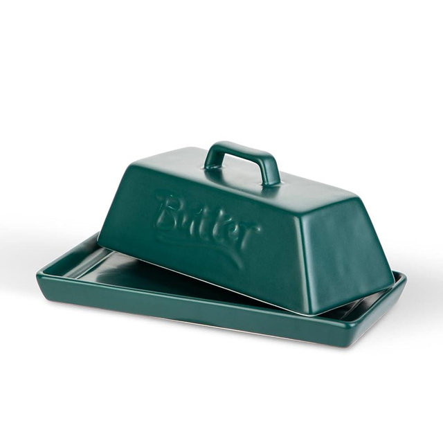 Porcelain Butter Dish with Lid, Henten Home Classic Matte Butter Keeper for Countertop, Large Butter Holder for Butter Storage, Dishwasher Safe (Matte Green)