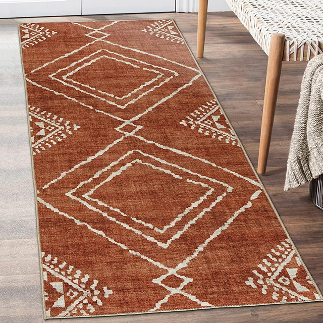 ReaLife Machine Washable Rug - Stain Resistant, Non-Shed - Eco-Friendly, Non-Slip, Family & Pet Friendly - Made from Premium Recycled Fibers - Moroccan Diamond - Orange, 2'6" x 8'