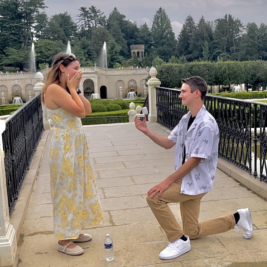 In July Adam asked the question at Longwood Garden in Lydia's favorite spot!