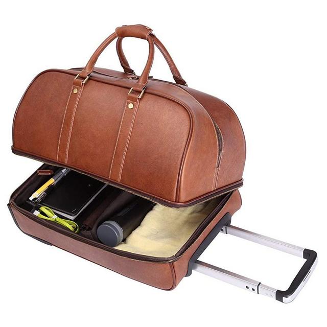 Leathario Leather Luggage travel duffle bag weekend overnight bag rolling suitcase