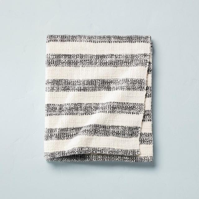 Contrast Edge Stripe Throw Blanket Railroad Gray/Cream - Hearth & Hand™ with Magnolia