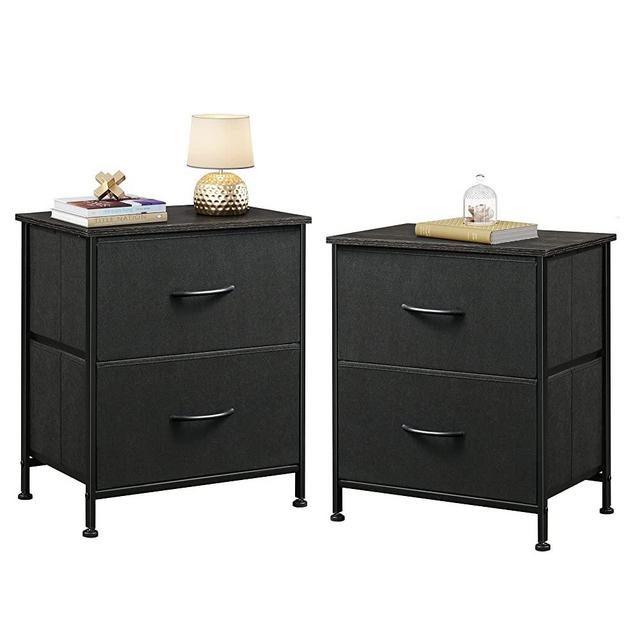 WLIVE Nightstand Set of 2, 2 Drawer Dresser for Bedroom, Small Dresser with 2 Drawers, Bedside Furniture, Night Stand, End Table with Fabric Bins for Bedroom, Living Room, College Dorm, Charcoal Black