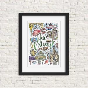 New Orleans, Louisiana Watercolor City Illustration Wall Art Print // 8x10 and 11x14