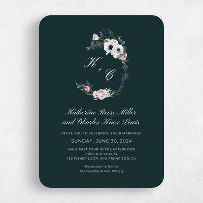 Green Rounded Wedding Invitation - Napa Wreath