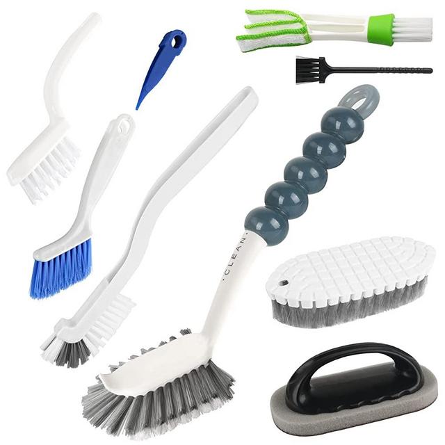 8 PCS Kitchen Cleaning Brushes Set, Multipurpose Cleaning Brush Set with Bendable Scrub Brush, Grips Dish Brush, Nano Emery Sponge, Small Scrub Brush for Bathroom Kitchen Edge Corner Grout