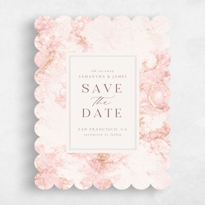 Pink Scalloped Wedding Save the Date - Carrara Portrait