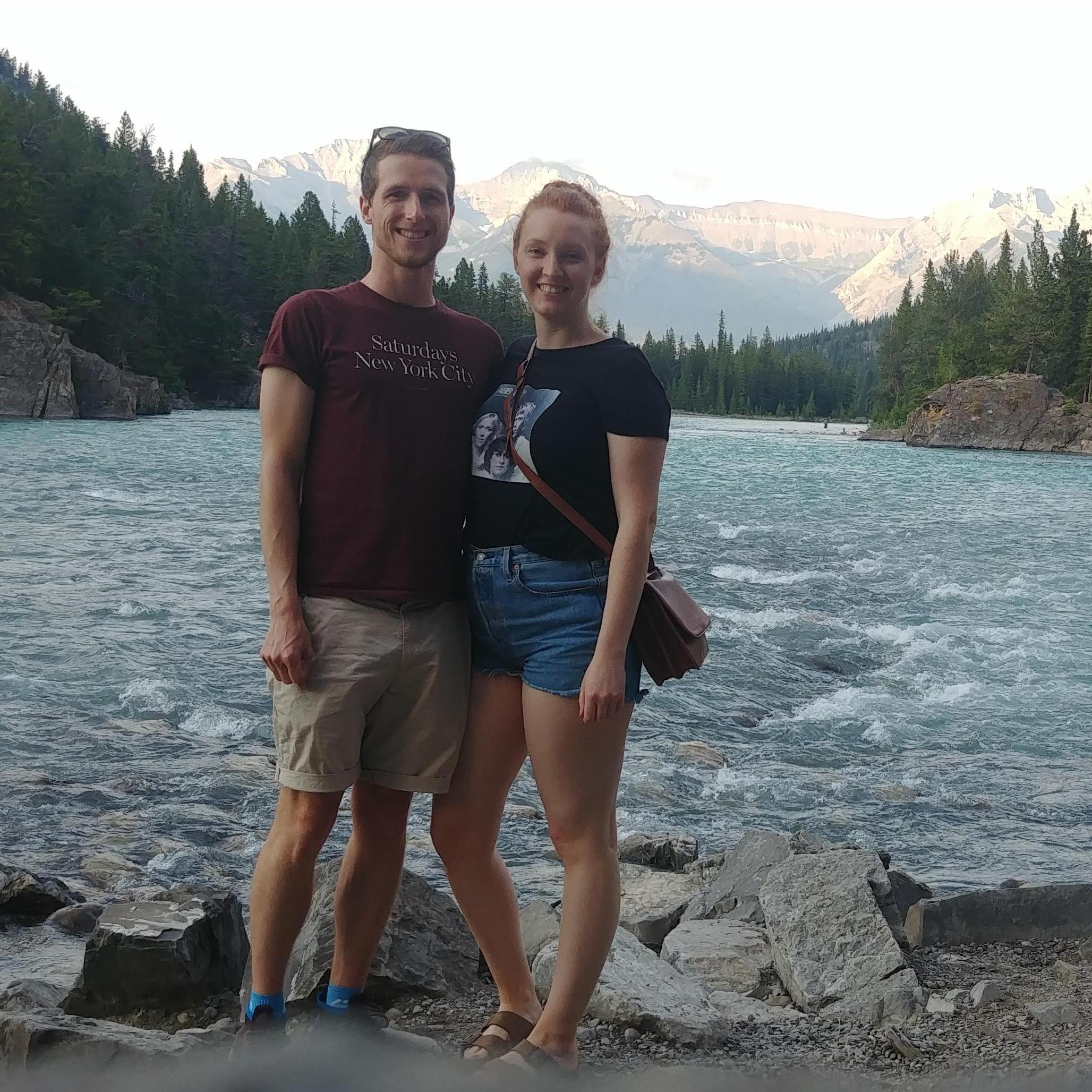 Drinks at a German pub and a stop at Bow Falls during our trip to Banff in the summer of 2020.