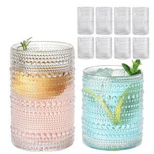 ZMOWIPDL Vintage Hobnail Drinking Glasses Set of 8,Clear 12 oz & 15oz Highball Glass Cups, Kitchen Drinkware Glassware,Embossed Water Tumbler,for Beer,Cocktail,Whiskey,Juice and Various Mixed Drinks