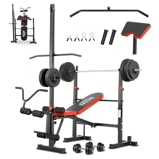 MAIDOMA 1500LBS 8 in 1 Olympic Weight Bench Set with Leg Extension/Curl and Preacher Curl, Bench Press Set and barbell Rack with Safety Bar Catches, Foldable Workout Benches for Home(US Stock)