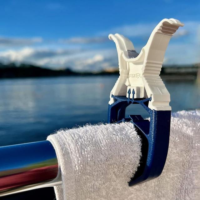 FIXCLIP Navy Blue - 6-Pack Towel Clip - Large Clips for Towels and Clothes - Storm Proof & Lockable Clothespin - Multi- Purpose Towel Clips for Chairs, Boat, RV, Camping, Stroller, Beach Chair