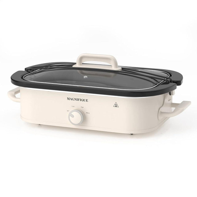 MAGNIFIQUE 4 Quart Slow Cooker with Ceramic Nonstick Baking Dish, Adjustable Temperature, Oven Safe for Lasagna & Roasts, Dishwasher Safe Stoneware & Tempered Glass Lid, Compact Crock Pot, Oatmeal