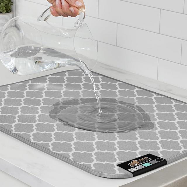 Gorilla Grip Ultra Water Absorbent Microfiber Dish Drying Mat, Quick Dry Thick Mesh, Slip Resistant Pad for Sink Dishes or Under Rack, Kitchen Counter Accessories, 16x18, Machine Wash Mats, Quatrefoil
