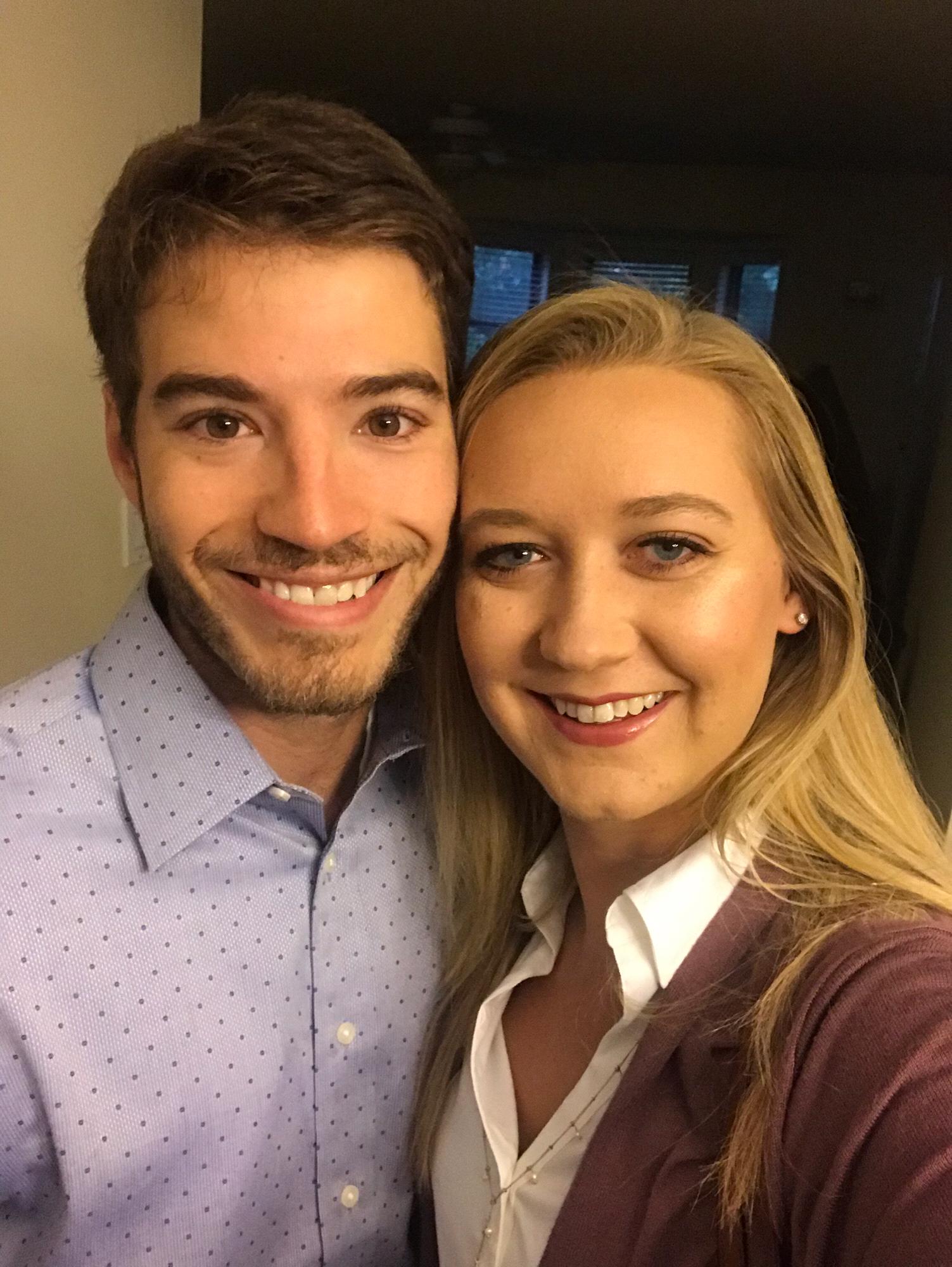 The morning of Amber's first day at her new job after she received her college degree!