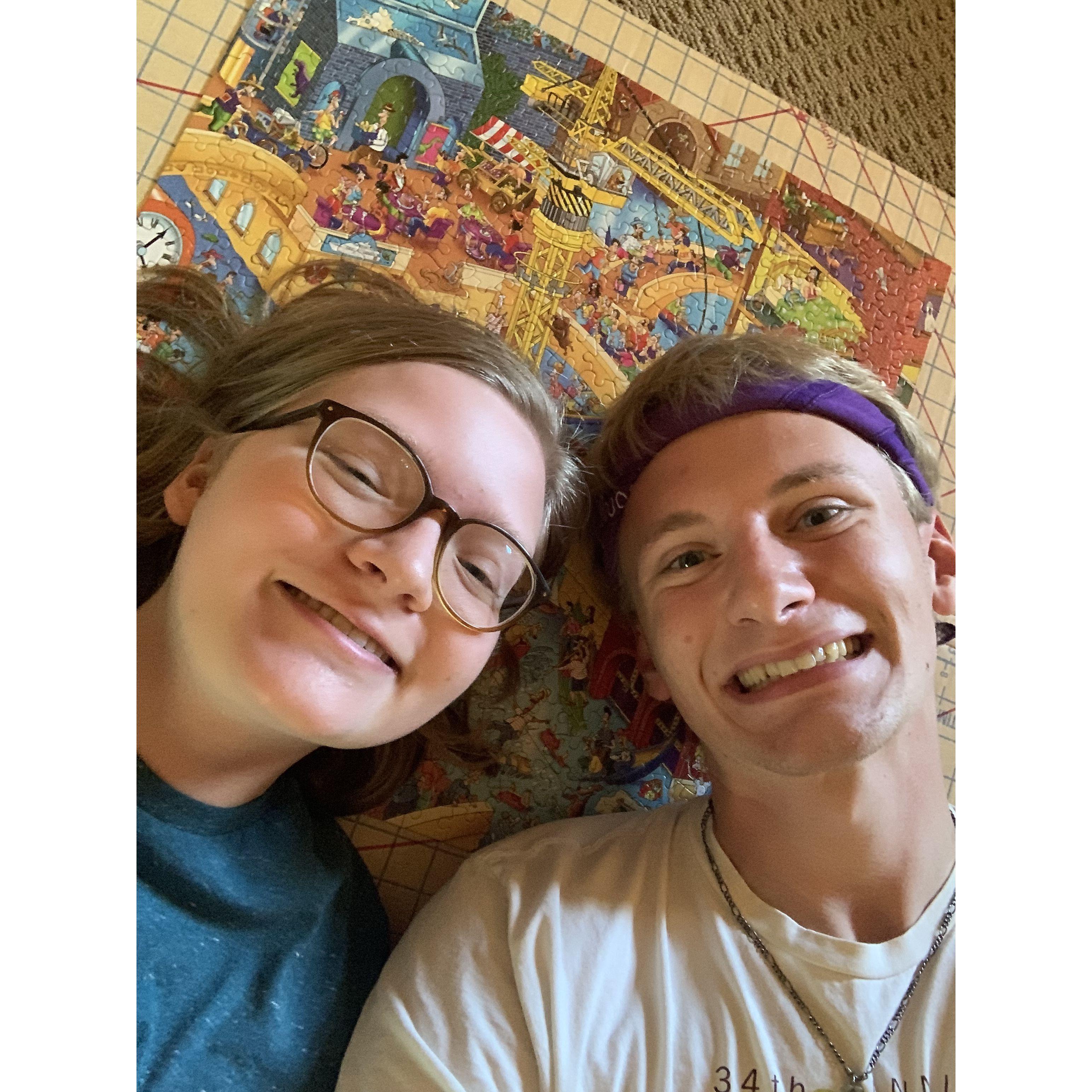 Celebrating the hard work of a finished puzzle
