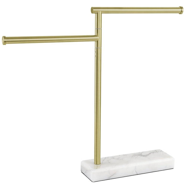 KES Hand Towel Holder Stand for Bathroom, 17.3" Countertop Towel Stand with Weighted Marble Base, Standing Swivel Towel Rack Adjustable 2 Arms, 18/8 Stainless Steel, Brushed Gold, BTH233A-BZ