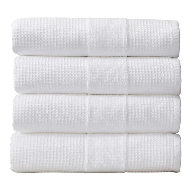Aire & Raine 100% Cotton Waffle Bath Towel Set - 4 Pack | Lightweight Waffle Towels for Bathroom Reversible to Soft Classic Terry | 4 Pack Waffle Weave Bath Towels | 4 Pack - White