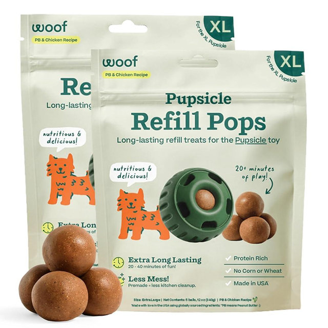 WOOF Pupsicle Refill Pops, Delicious Long Lasting Dog Treats, Pre-Made Pupsicle Refills for Dogs, Wholesome Ingredients, Low-Mess Chicken Pet Treats - XL Pops - 5 Count - 2 Pack