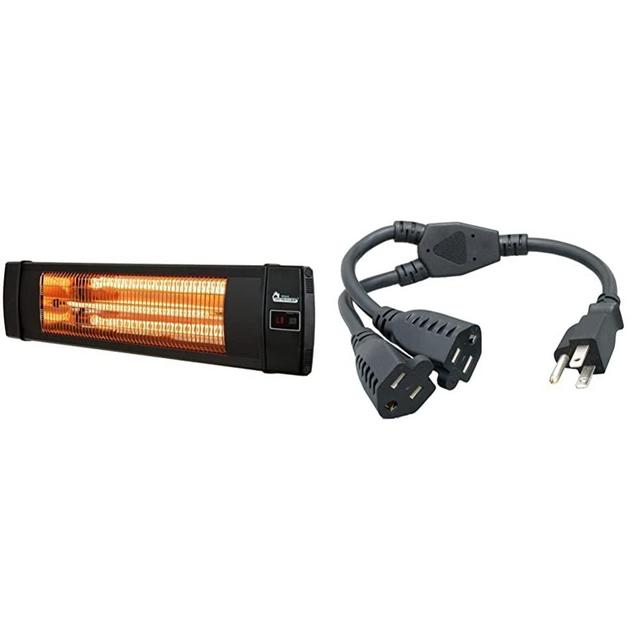 Dr Infrared Heater DR-238 Carbon Infrared Outdoor Heater, Black & Cablelera Power Cord Extension and Splitter, NEMA 5-15P to NEMA 5-15R x 2, 16 AWG, 13A, 125V (ZWACPQAG-14)