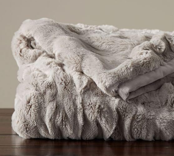 Faux Fur Ruched Throw, 60 x 80", Gray