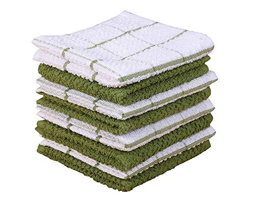 Amour Infini Terry Dish Cloth | Set of 8 | 12 x 12 Inches | Super Soft and Absorbent |100% Cotton Dish Rags | Perfect for Household and Commercial Uses | Green
