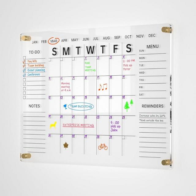 24x16" Acrylic Wall Calendar with Dry Erase Surface, Streamlined Monthly Planner Board, Includes Vibrant Markers, Eraser, Multi-Color Mounting Screws, & Easy Install Kit - Ideal for Home & Office