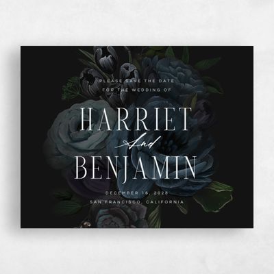 Dark Teal, Blue Wedding Save the Date - Malina Landscape