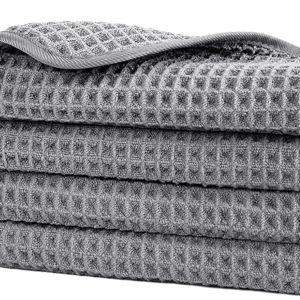 POLYTE 430 GSM Microfiber Lint Free Washcloth Face Towel, 13 x 13 in, 4 Pack (Waffle Weave)