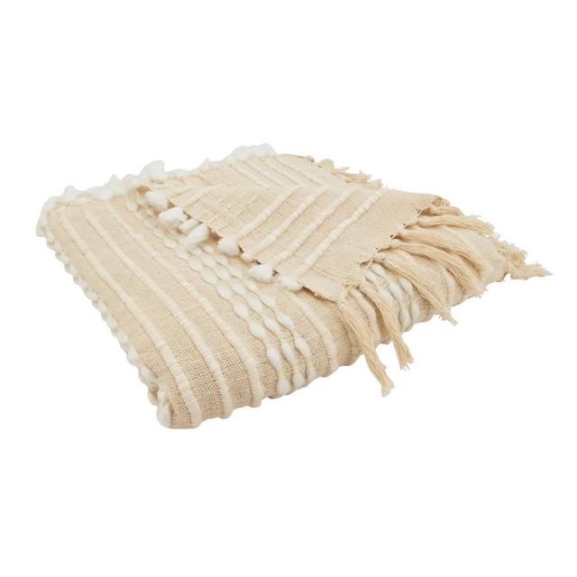 50"x60" Cozy Cabin Textured Striped Fringe Throw Blanket Natural - Saro Lifestyle