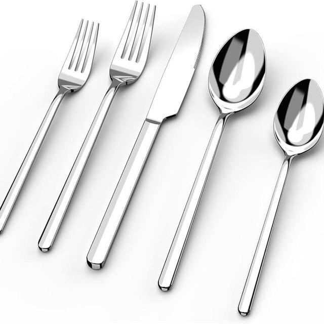 KINGSTONE Silverware Set, 5 Piece Flatware Cutlery Set for 1, 18/10 Stainless Steel Silverware Mirror Polished Dishwasher Safe for Home, Restaurant, Wedding, Party(Silver, 5 pieces for 1)