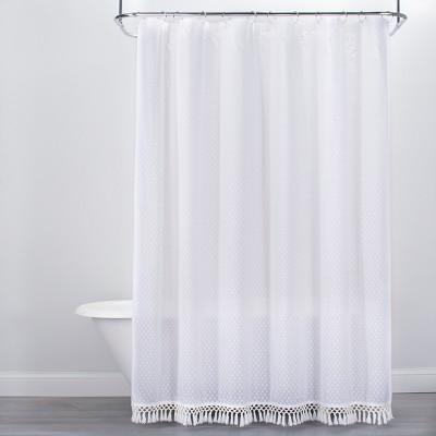 Textured Dot Fringed Shower Curtain White - Opalhouse™