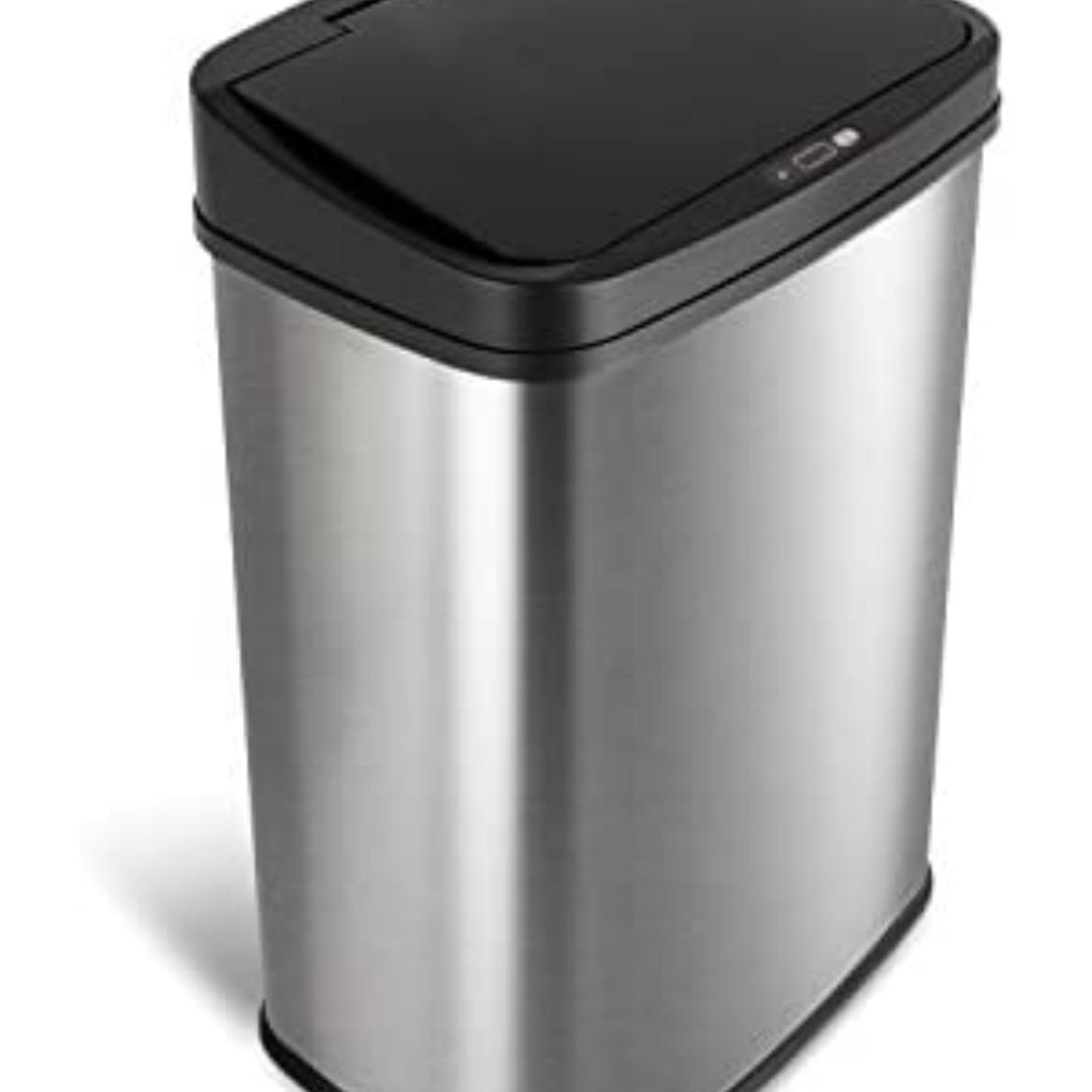 NINESTARS DZT-50-28 Automatic Touchless Motion Sensor Rectangular Trash Can, 13 Gal, Black Trim