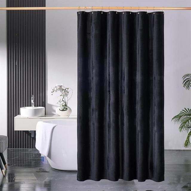 Shower Curtain Black Velvet Fabric 260 GSM Heavy-Duty Luxury Shower Curtain with Hooks, Thicken,Washable, Waterproof Shower Curtains for Bathroom Hotels, Bathtubs, 72 x 84 inches