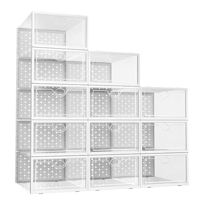 Pinkpum Shoe Boxes Clear Plastic Stackable, 12 Pack Shoe Organizer for Closet, Shoe Box Storage Containers