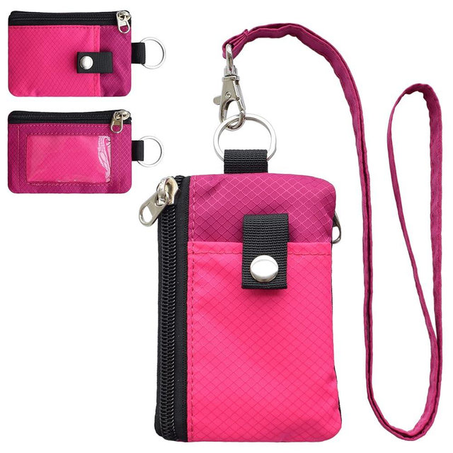 CHENSPRX Minimalist RFID Blocking Small Wallet with ID Window,WaterResistant Zip Id Case Wallet with Lanyard Keychain for Cards,Cash,Travel,Women,Men