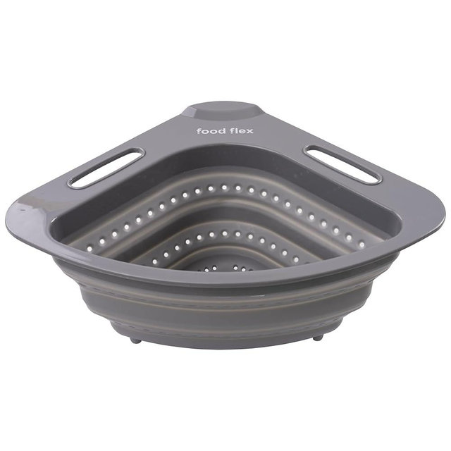 Food Flex Collapsible Corner Colander for Sink – Foldable Space-Saving Kitchen Strainer for Fruits, Veggies & Pasta – 3.5 Quart BPA-Free, Hands-Free Rinsing & Draining (Grey)