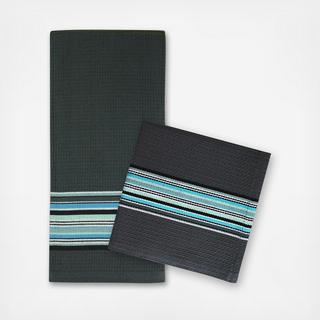 Striped Waffle 3-Piece Dishtowel + Dishcloth Set